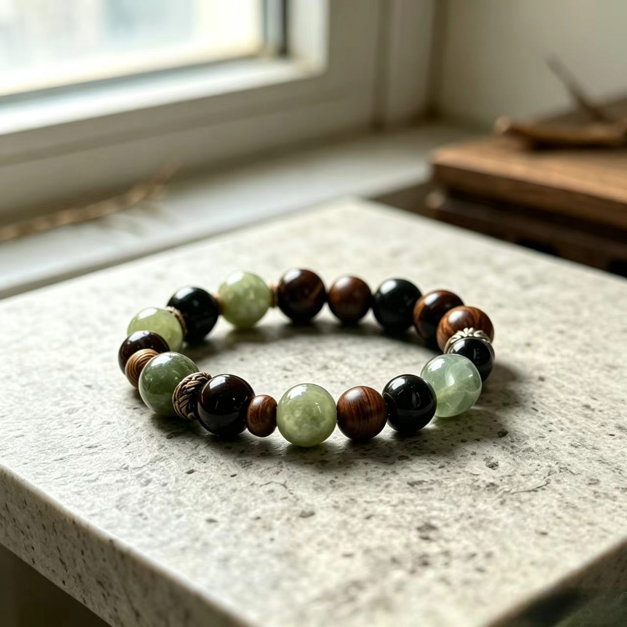 Oriental Feng Shui Wood Energy Crystal Bead Bracelet