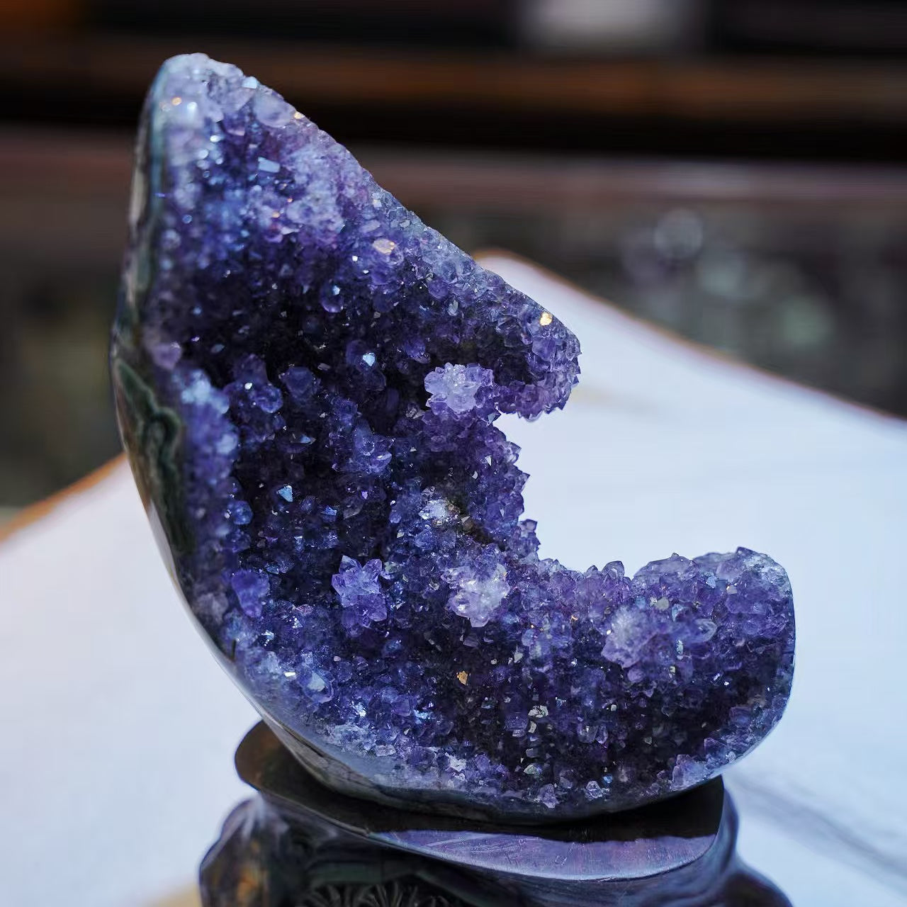 Crescent Natural Amethyst Cluster Feng Shui Ornament